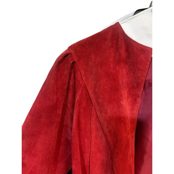 VTG 80s Red Suede Leather Jacket Med Long Sleeve Hook Closure Retro Western Bold - Picture 7 of 14